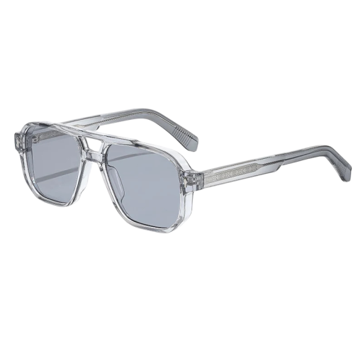 Caterside Sunglasses Double Bridge UV400 Protection Width 146 mm and Lens 55 mm Plastic Lenses Grey Frame and Light Lenses For Travel