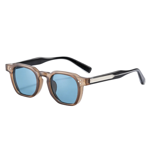 Caterside Sunglasses Square Design Unisex UV400 Protection Width 144 mm and Lens 47 mm Plastic Brown Frame and Blue Lenses For Travel