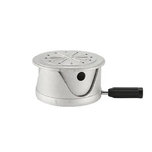 Cazuela para carbón para pipa de agua, cuenco resistente al viento con mango y filtro 109 x 41 mm, metálico plateado para gestión del calor y producción de humo