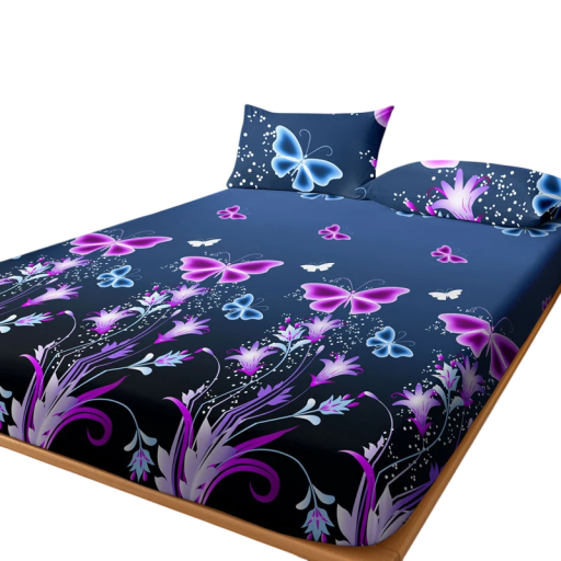 Cearșaf elastic 138x190cm cu imprimeu de flori și fluturi Cearceaf pentru corp Moale Moale la atingere Somn confortabil Ușor de întreținut