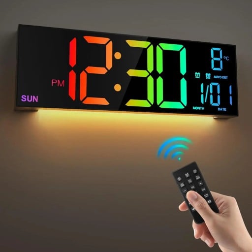 Ceas digital LED 40 cm Iluminare de fundal RGB Mod nocturn Luminozitate automată Telecomandă Putere de alimentare USB pentru birou și perete Memorie