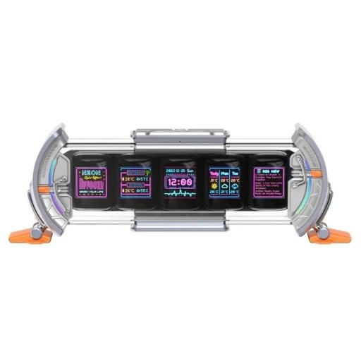 Ceasuri pixelate de birou cu difuzor și display 28,3 x 4,7 x 9,7 cm WiFi și control prin aplicație Argintii Pentru birou de jocuri și decor