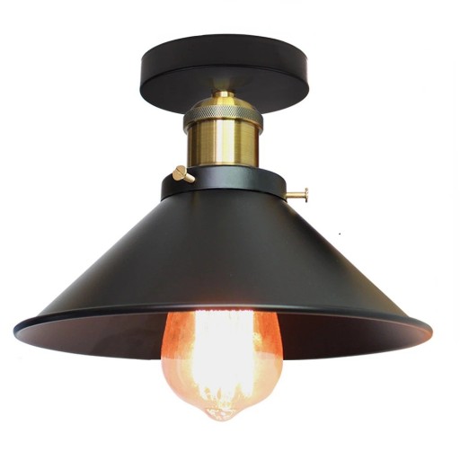 Ceiling light retro industrial conical shade diameter 22 cm metal black socket E27 for bedroom living room and café
