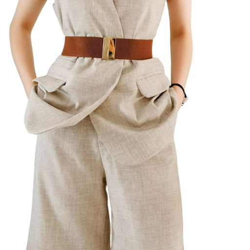 Ceinture élastique large pour femme 65 x 5 cm Boucle en métal doré Ceinture élégante pour robe Affinement de la taille Accessoire stylé pour la garde-robe