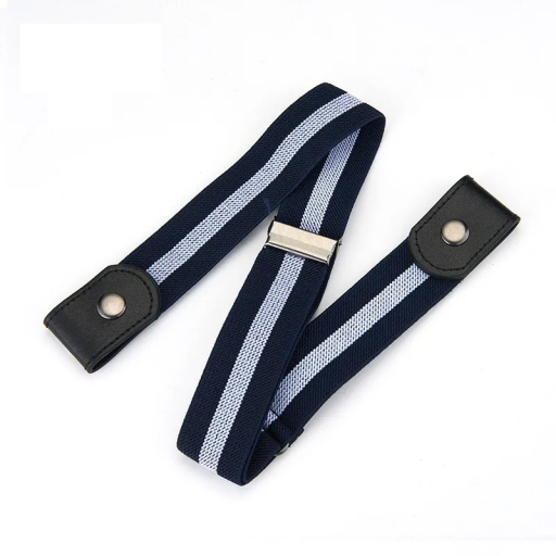 Ceinture élastique sans boucle Bleu foncé avec rayure blanche Ceinture ajustable pour pantalons Ceinture unisexe pour un usage quotidien Confort et style