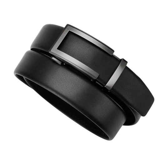 Ceinture en cuir noir pour homme avec boucle automatique Accessoire de mode élégant en cuir véritable Longueur ajustable Convient pour un costume ou une tenue décontractée