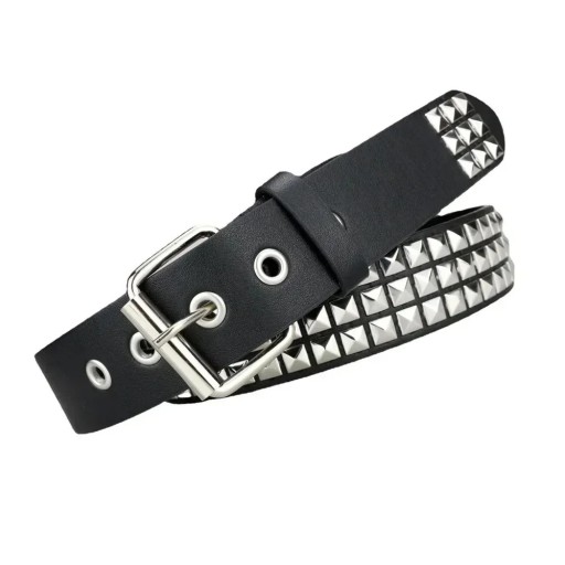Ceinture noire en cuir PU 110 cm Ceinture punk avec clous pyramidaux en métal Accessoire de mode rock pour pantalons Alternative stylée à la ceinture