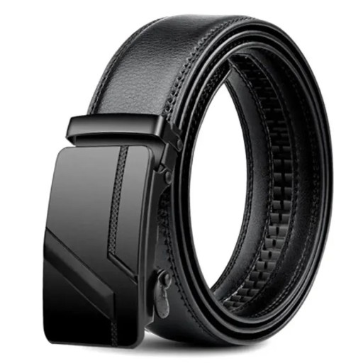 Ceinture noire pour homme en cuir PU 120 x 3,5 cm Ceinture élégante avec boucle automatique en métal Ceinture ajustable pour pantalons Costumes Jeans