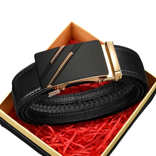 Ceinture pour homme en cuir PU 120 x 3,5 cm Ceinture stylée avec boucle automatique Accessoire élégant pour pantalons Longueur ajustable Mode masculine moderne