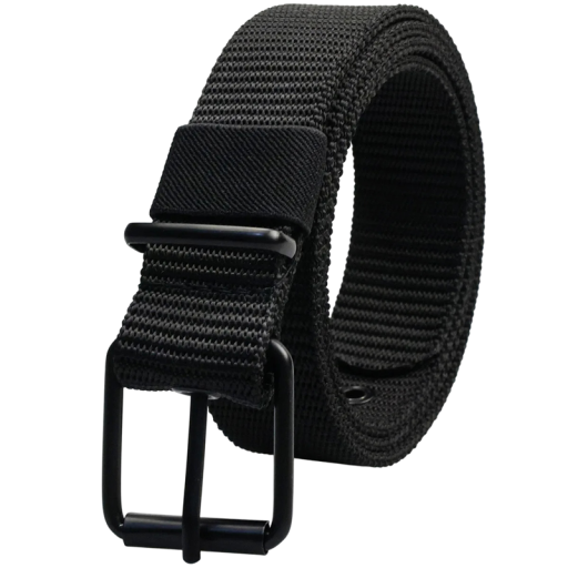 Ceinture tissée pour homme avec boucle en métal Largeur 3,5 cm Ceinture noire élégante en matériau textile Accessoire de mode ajustable pour homme