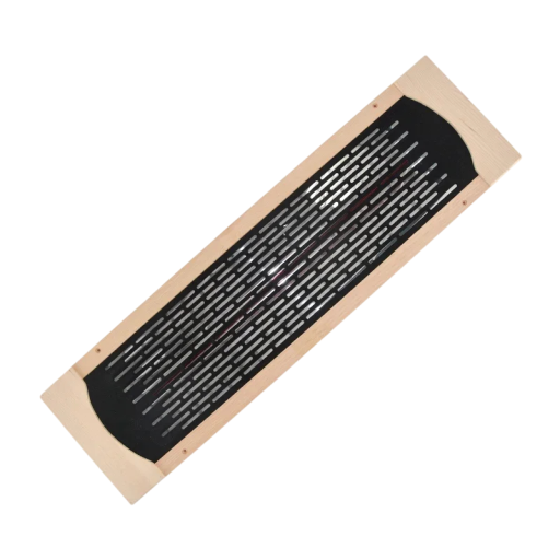 Celokeramický infračervený saunový ohřívač 76 x 21 cm 350 W 220 V černý topný panel v dřevěném rámu do infrasauny na prohřátí těla