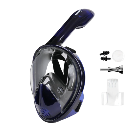 Celoobličjelijke snorkelmuts L/XL met snorkel van 25,8 cm, luchtventiel, camerahouder op het voorhoofd en oordopjes
