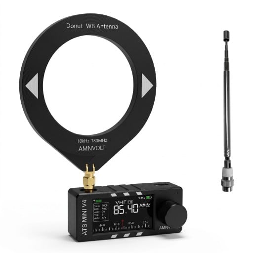 Celopásmový rádiový přijímač ATS Mini V4 s čipem SI4732 a DSP pro FM AM i SSB s 1,9palcovým displejem a nabíjením USB-C v černé barvě