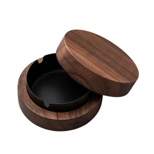 Cendrier en bois de noyer 10 × 4,5 cm avec couvercle Cendrier intérieur et extérieur en acier inoxydable Cendrier élégant pour cigarettes et cigares