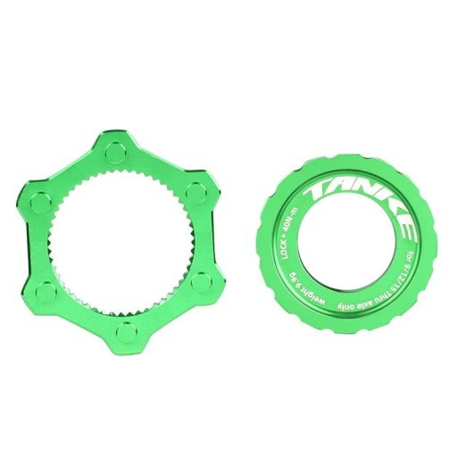 Center Lock sluitring voor remschijf TANKE groen voor assen 9/12/15 mm met een aanhaalmoment van 40 Nm voor bevestiging op het naaf van het wiel