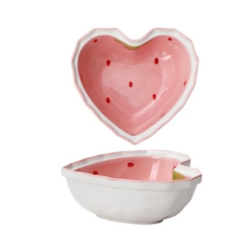 Ceramic Heart-Shaped Bowl 400 ml 14.5 x 15 x 5.5 cm Pink-White Ceramic for Serving Desserts and Snacks