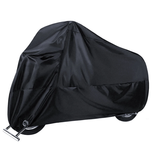 Černý outdoorový voděodolný kryt na motocykl Ochranný potah proti dešti prachu a UV záření 230 x 95 x 125 cm Odolný venkovní obal