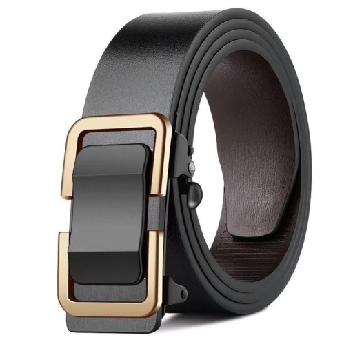 Černý pánský opasek z pravé kůže 3,8 cm Automatická kovová přezka Elegantní kožený pásek k obleku i džínám Stylový dárek pro muže