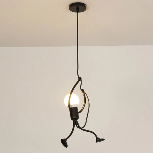 Černý stropní závěsný lustr ve tvaru postavy Moderní závěsný lustr na E27 žárovky LED kovové stropní svítidlo ve tvaru panáčka 38 x 26 cm
