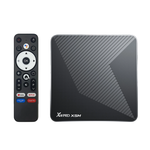 Černý TV box Android 14 streamovací přehrávač médií 4+64GB Wi-Fi 2.4G 5G 1000M Ethernet Bluetooth USB HDMI IR dálkové ovládání