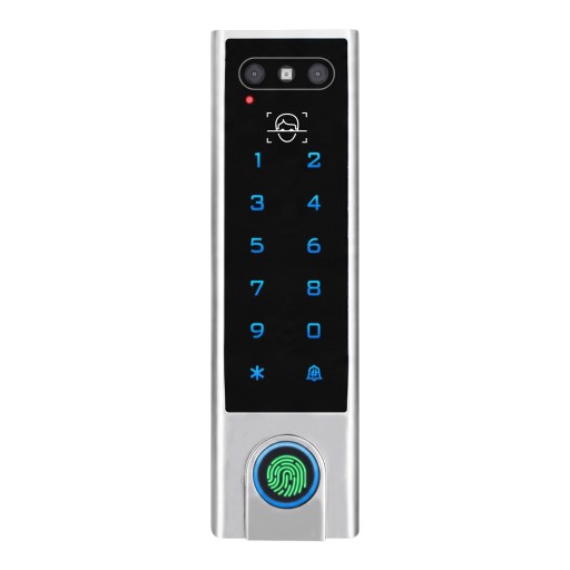 Cerradura Wifi con código, lector de huellas dactilares y reconocimiento facial VF3 Aplicación Tuya Teclado retroiluminado Plateado Para puertas