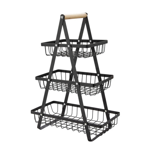 Cesta de almacenamiento de tres niveles para alimentos 47 × 34 × 17,5 cm soporte para frutas y aperitivos con asa para uso en cocina