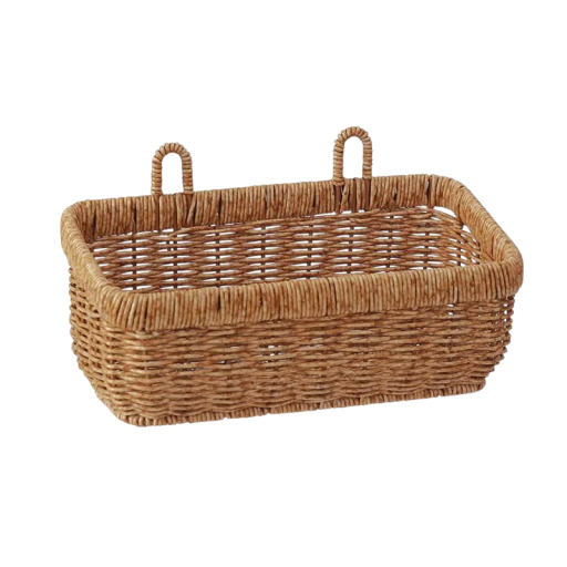Cesta de mimbre rectangular 9 × 27,5 × 13 × 12,5 cm imitación PP mimbre plástico marrón cesta de almacenamiento colgante para cocina baño
