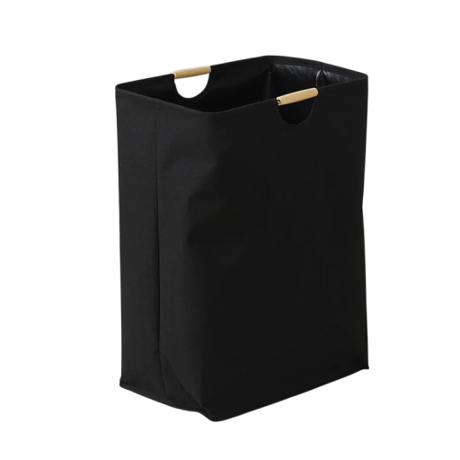 Cesto de roupa 30 x 40 x 60 cm dobrável em tecido preto com alças de bambu cesto de arrumação para roupa na casa de banho