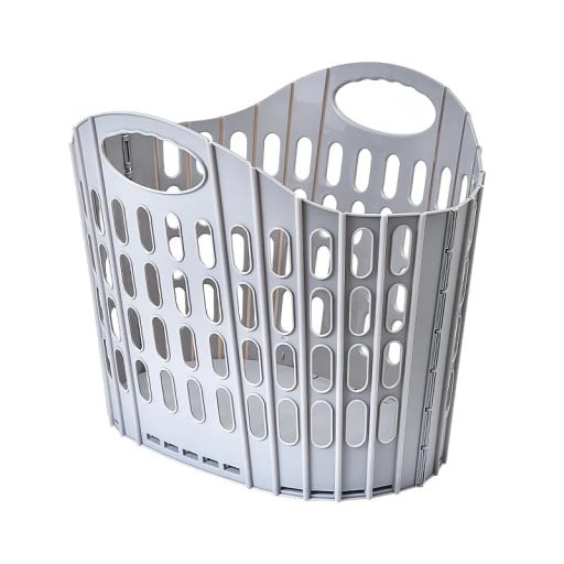 Cesto de roupa dobrável com pegas 40 x 32 x 20 cm plástico cinza cesto perfurado para roupa de banho e lar