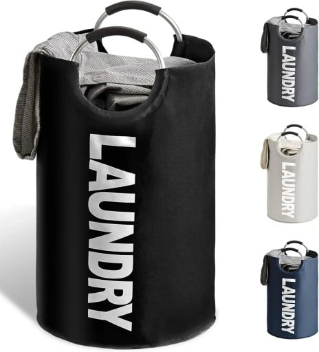 Cesto de roupa suja dobrável com pegas de alumínio 73 x 38 cm tecido Oxford cesto de armazenamento preto para roupa na casa de banho e no quarto