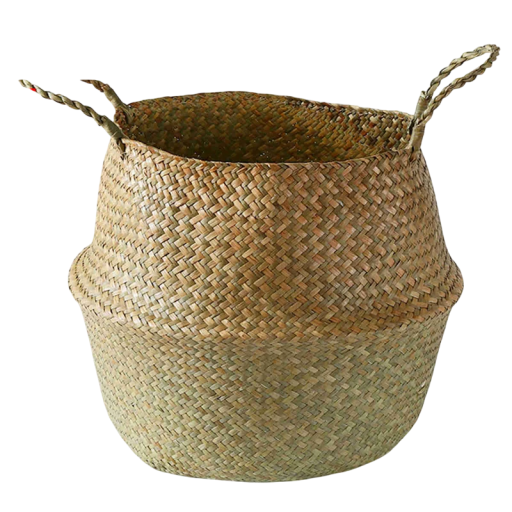 Cesto de vime de erva marinha 30 x 37 x 38 cm Cesto de armazenamento com alças Decoração natural Cesto suspenso para parede ou suporte Organização