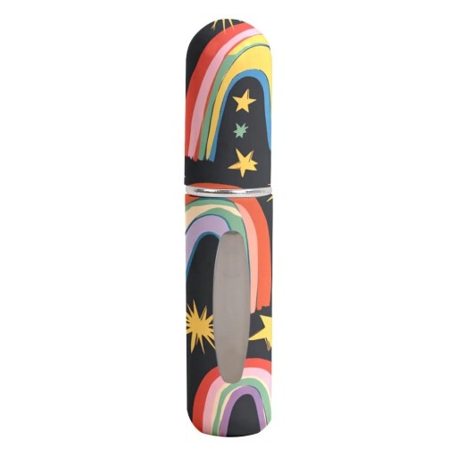 Cestovní atomizzatore per profumi con spruzzatore 5 ml riempibile flacone compatto con finestra nero con motivo arcobaleno e stelle