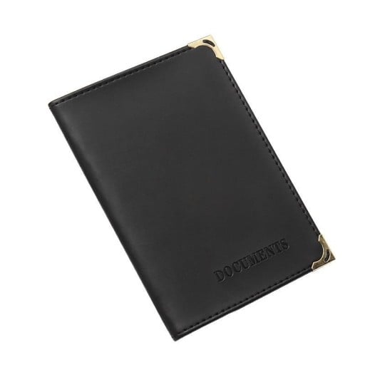 Cestovní etui na dokumenty z przejrzystymi foliami i kieszeniami na karty Metalowe narożniki Szyte krawędzie z PU skóry Wymiary 10,2 x 14 cm