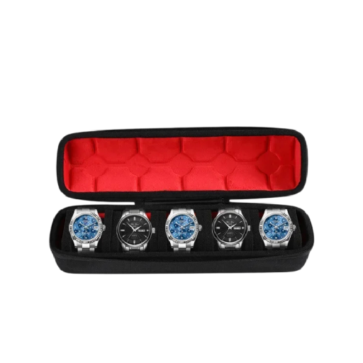 Cestovní pouzdro na hodinky s 5 sloty pro hodinky do 5,5 cm ochranný organizér více barev přenosný box na cesty