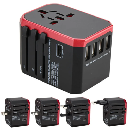 Cestovný šikovný adaptér do zásuvky s USB, USB-C a AC EU UK US AU Univerzálna nabíjačka do siete pre medzinárodné použitie