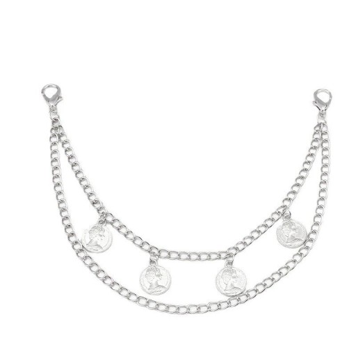 Chaîne décorative double pour sac avec pendentifs en forme de pièces Alliage métallique Chaîne décorative argentée pour sac anse courte de rechange