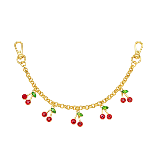 Chaîne décorative pour sac à main avec pendentifs cerises 26 cm Alliage métallique Chaîne décorative dorée pour sac à main anse courte de rechange accessoire