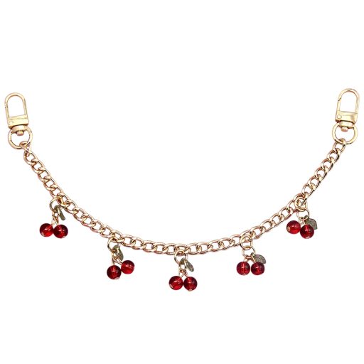 Chaîne décorative pour sac à main avec pendentifs cerises 30,5 cm Alliage métallique Chaîne décorative dorée pour sac à main anse courte de rechange