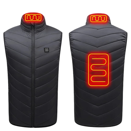 Chaleco calefactable eléctrico USB 5V/2A para hombre, impermeable, con 3 niveles de calefacción, fibra de carbono, cuello calefactable en la espalda, color negro