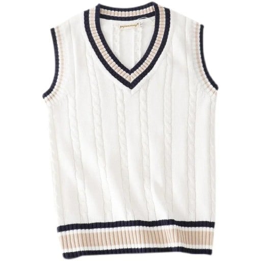 Chaleco de suéter para hombre sin mangas con escote en V Ribetes de colores a rayas Chaleco de punto elegante Poliéster y Algodón Varias