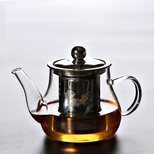 Chaleira de vidro com filtro decorado