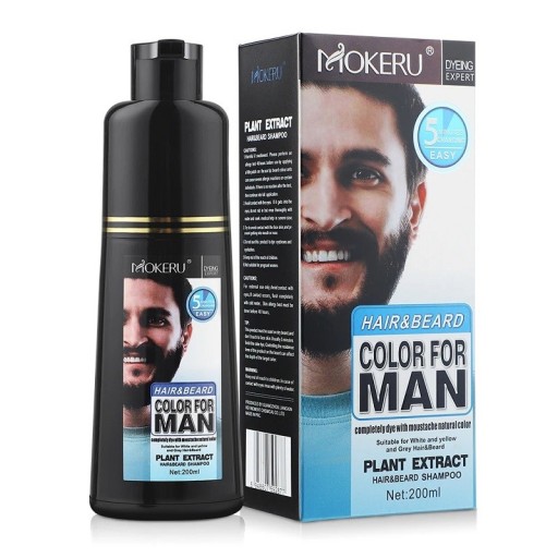 Champú color de larga duración para cabello y barba Champú color negro para cubrir canas en hombres Champú para hombre con color para cubrir canas en cabello y barba 200 ml