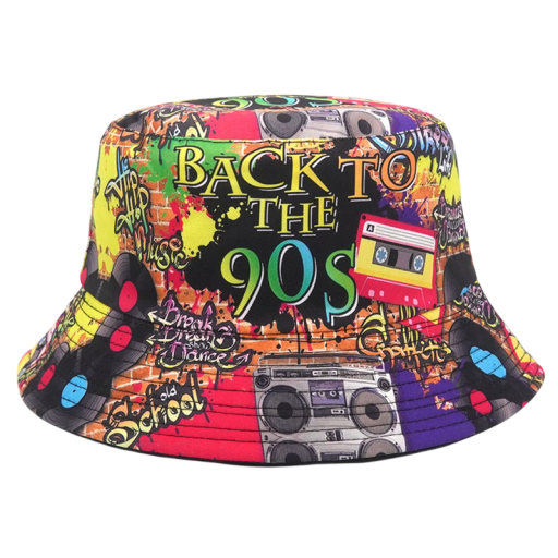 Chapeau de pêcheur avec motif rétro des années quatre-vingt-dix Chapeau en polyester stylé pour les loisirs Protection estivale de la tête Accessoire