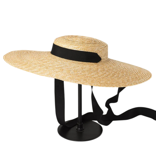 Chapeau de soleil pour femme 56-58 cm Bord 15 cm Chapeau en paille avec ruban Chapeau de plage d'été Protection solaire