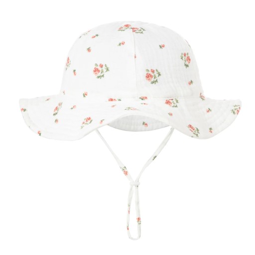 Chapeau en coton pour enfants avec motif de petites roses et lien de maintien Circonférence de la tête 34–39 cm Visière 23 cm Profondeur 13 cm Chapeau