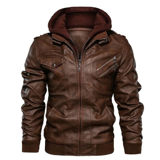 Chaqueta de cuero con cremallera Chaqueta de otoño con capucha Chaqueta elegante con forro y bolsillos Chaqueta de moda para la ciudad y para la moto