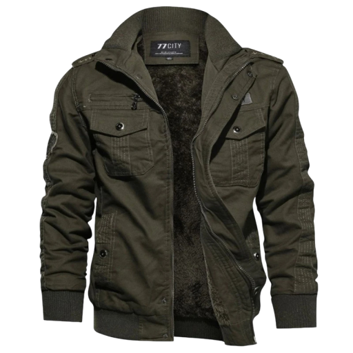 Chaqueta de invierno para hombre con cuello y diseño resistente al viento Cierre de botones Chaqueta de algodón con bolsillos Forro