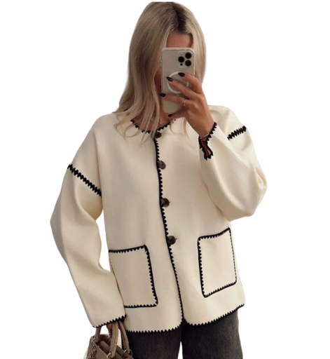 Chaqueta de mujer con botones y ribete negro para primavera