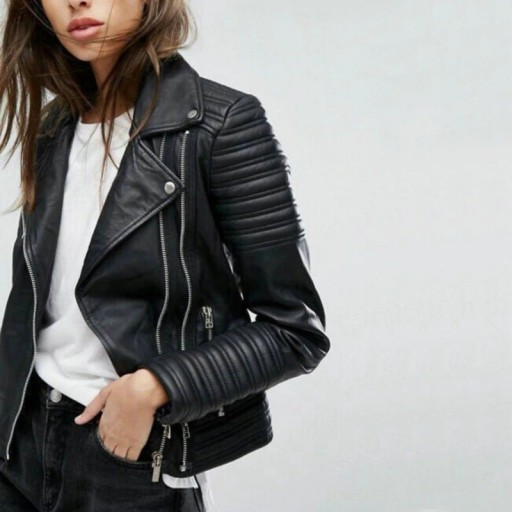 Chaqueta de piel sintética para mujer color negro A1830
