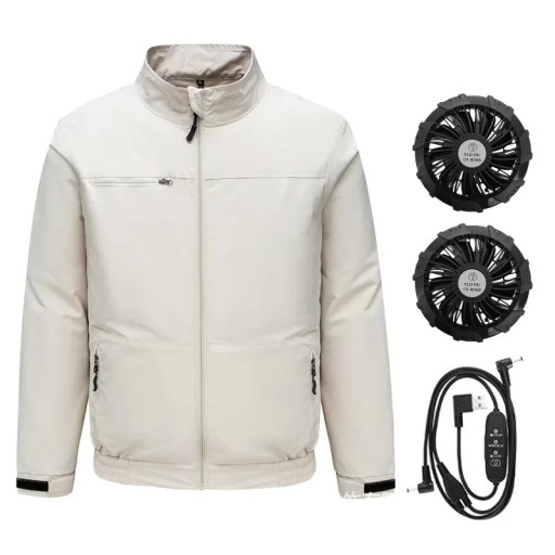 Chaqueta de refrigeración para hombres con 2 ventiladores USB, chaleco de trabajo unisex con cuello alto, cremalleras y bolsillos